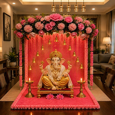 Elegant Pink Flower Ganpati Decoration
