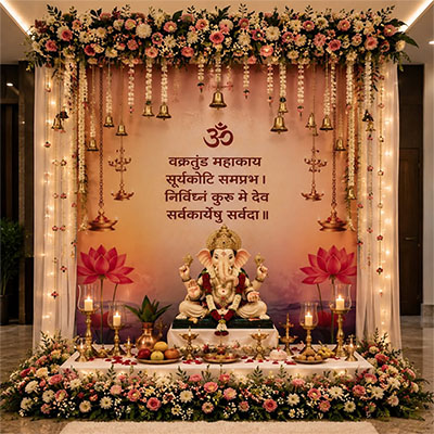 Festive Ganpati Decoration with Flowers