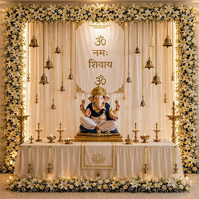 Luxury White Floral Ganpati Decoration