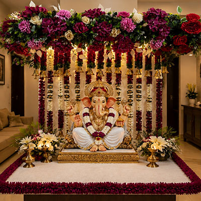 Traditional Flower Ganpati Decoration