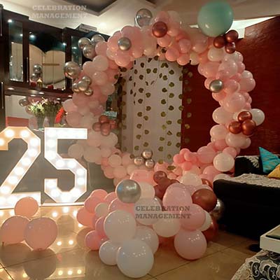 Pastel Balloon Ring Arch with Marquee Number