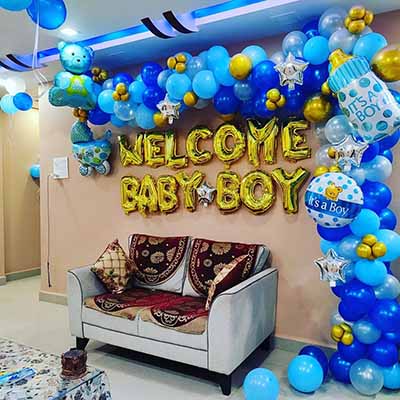Blue Theme Welcome Baby Boy Decoration