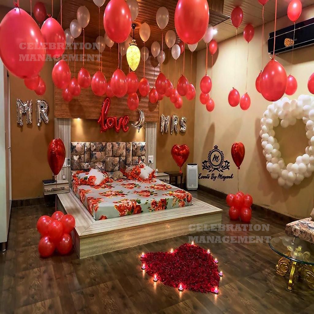 Room Decoration with Balloon and Flower Petals or T Light