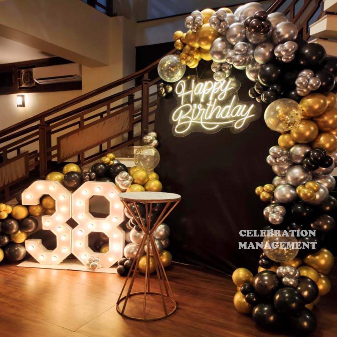 Premium Golden Happy Birthday Balloon Decoration