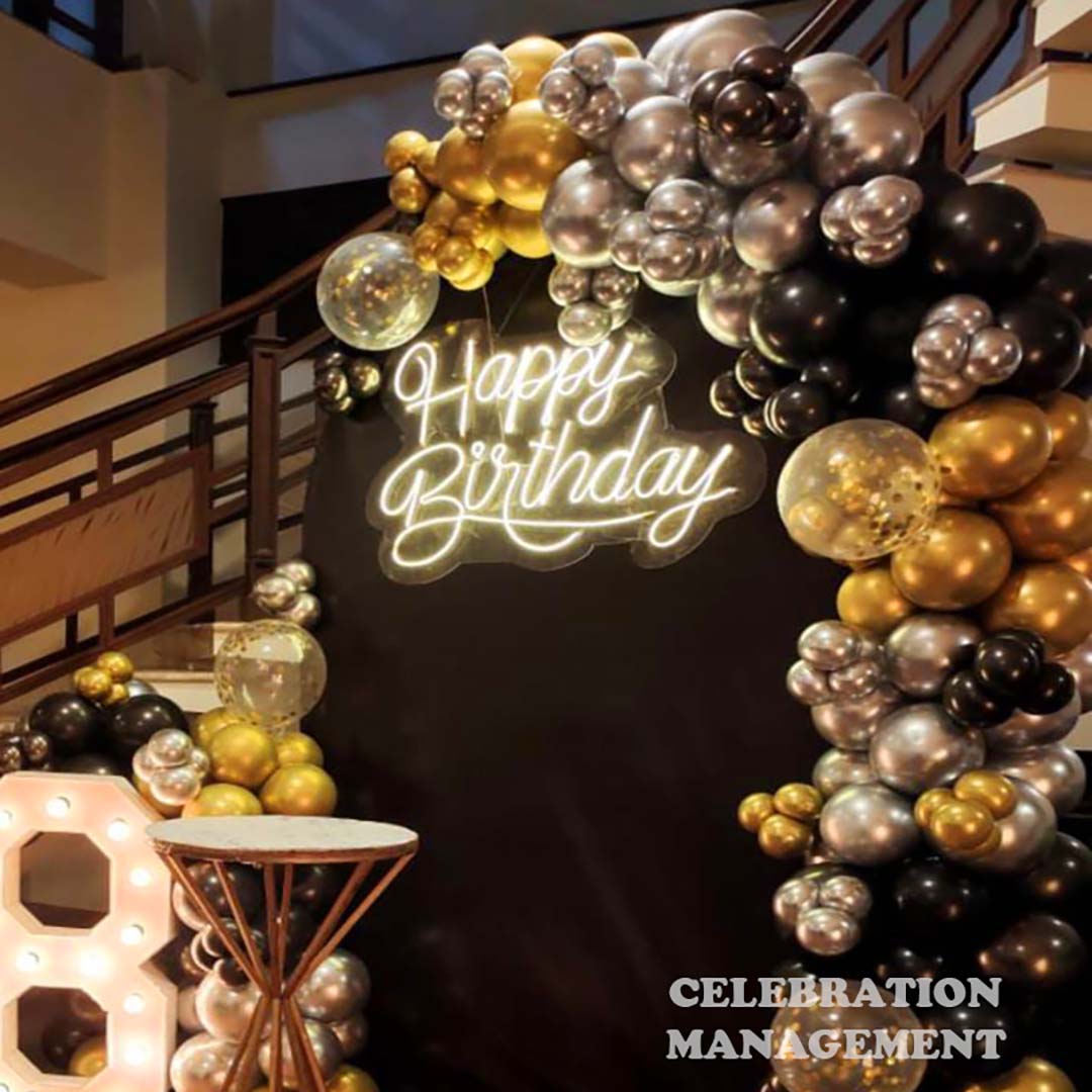 Premium Golden Happy Birthday Balloon Decoration