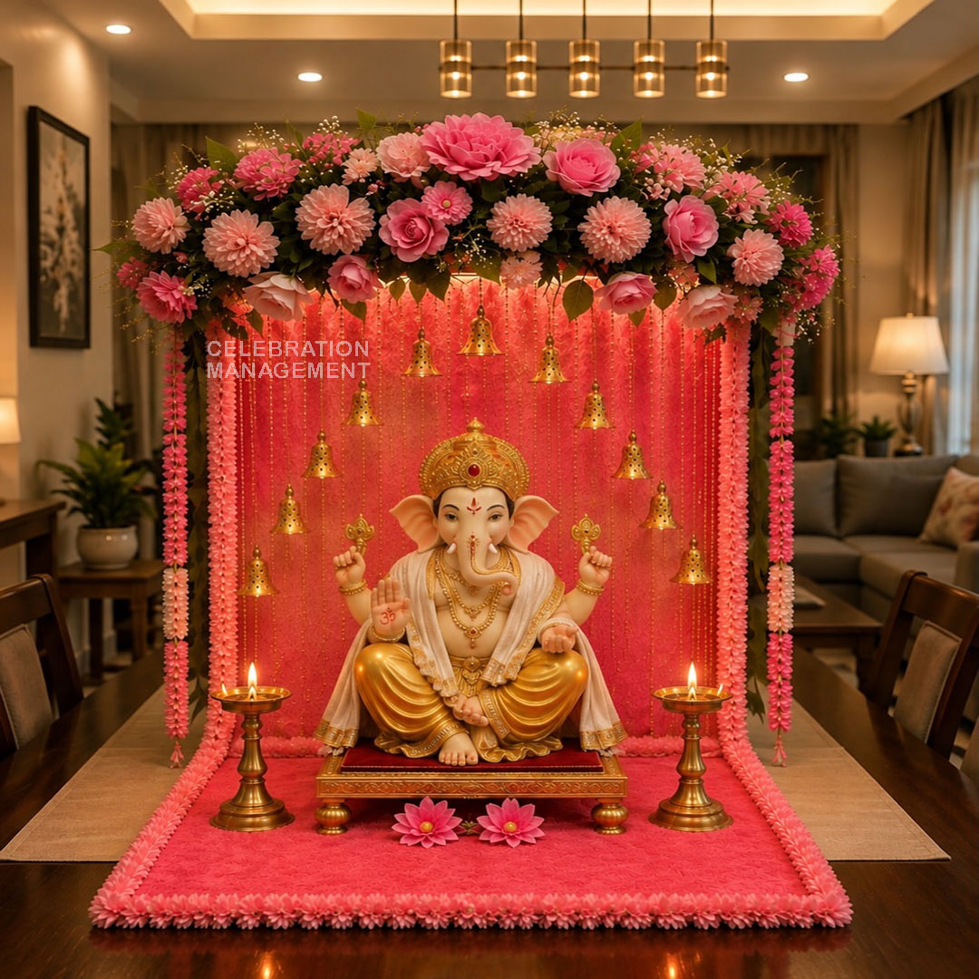 Elegant Pink Flower Ganpati Decoration