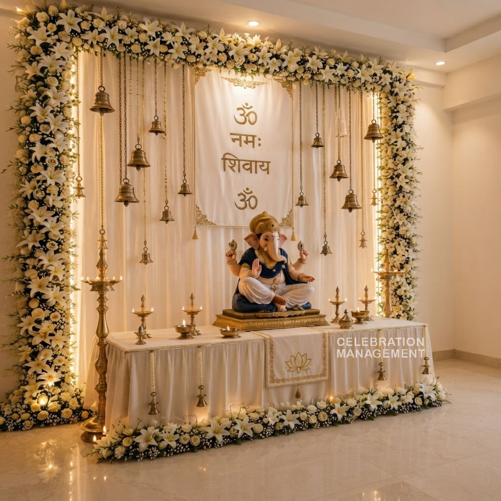 Luxury White Floral Ganpati Decoration