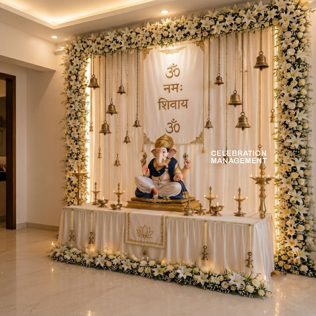 Luxury White Floral Ganpati Decoration