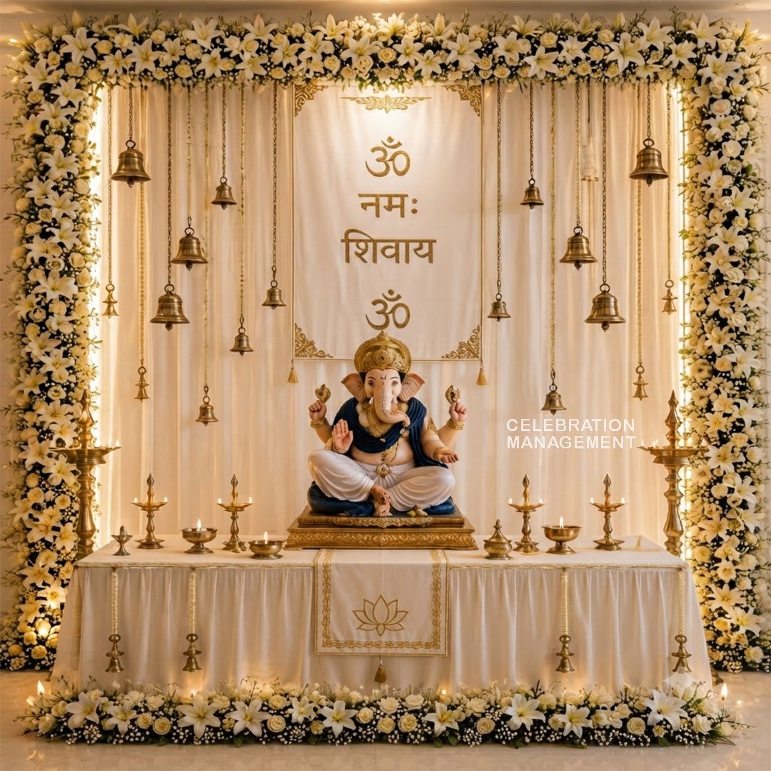 Luxury White Floral Ganpati Decoration