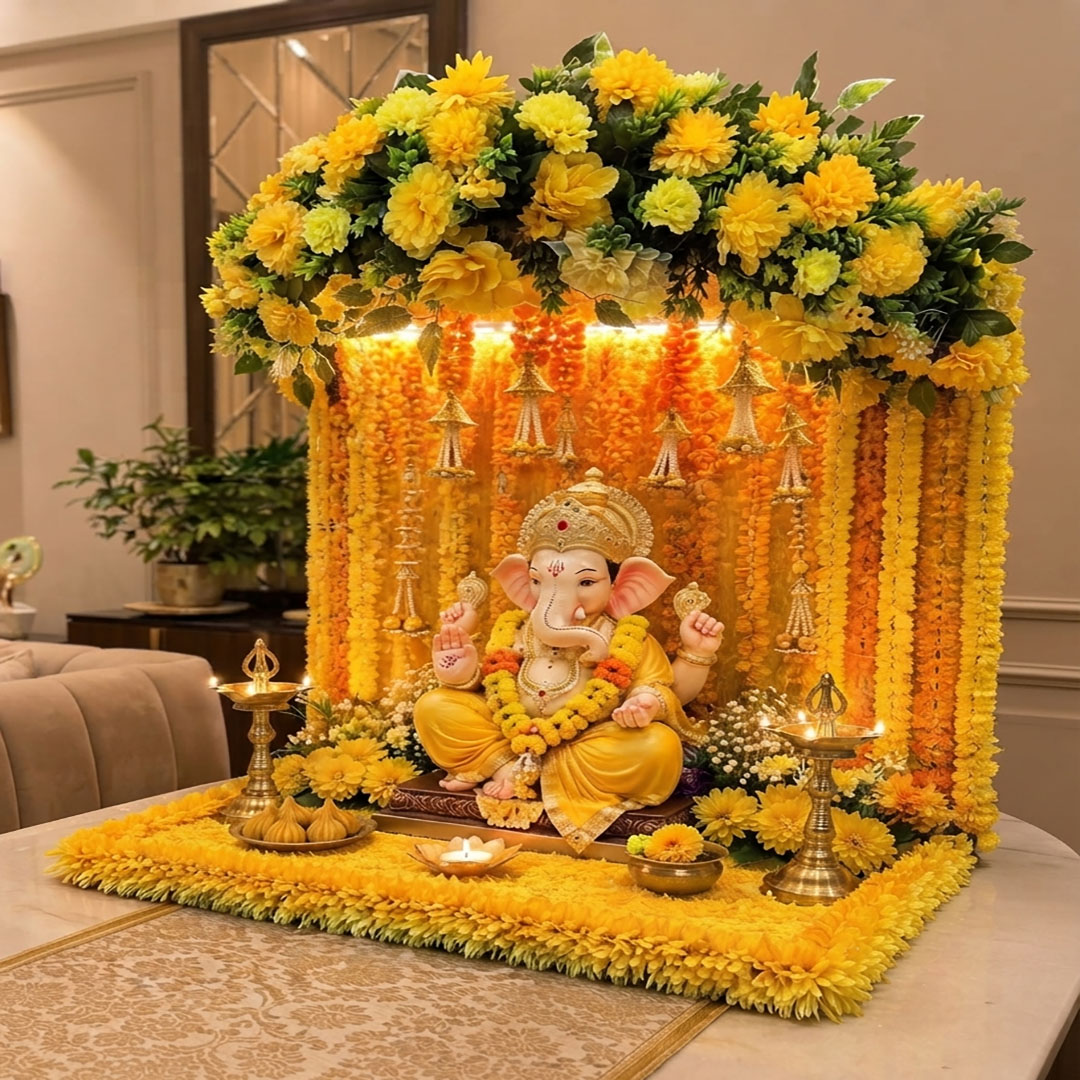 Modern Ganpati Decoration Setup