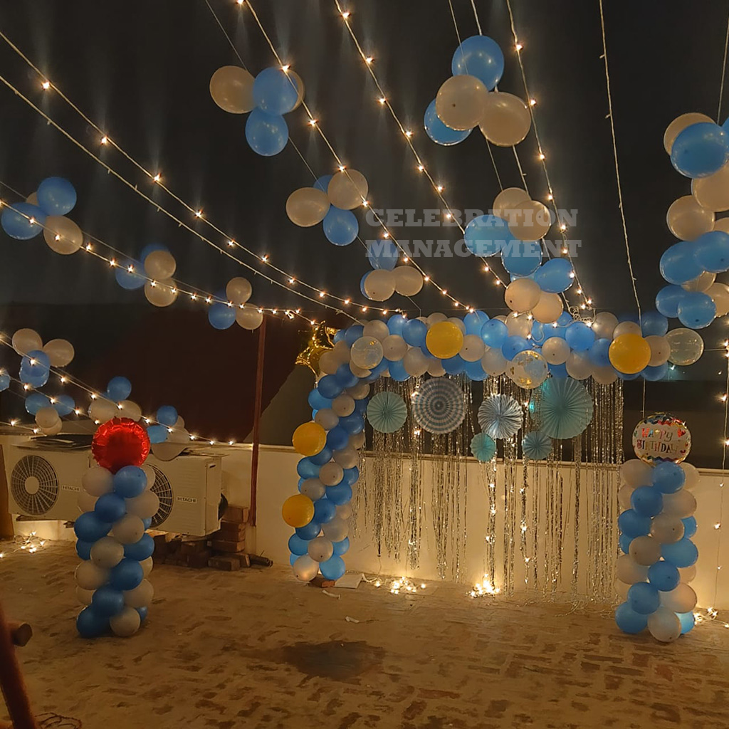 Classy Balloon Backdrop on Terrace with Lighting